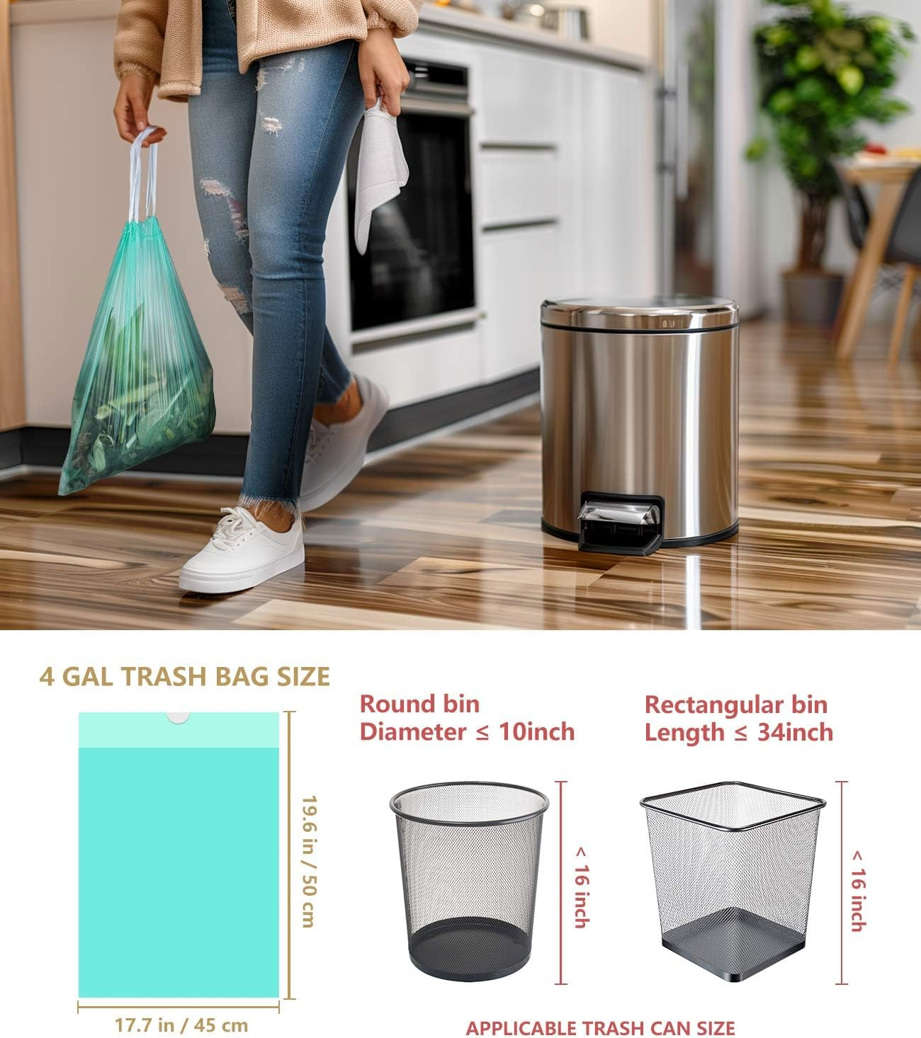 BiolegeenDG Compostable 4 Gallon Drawstring Trash Bags