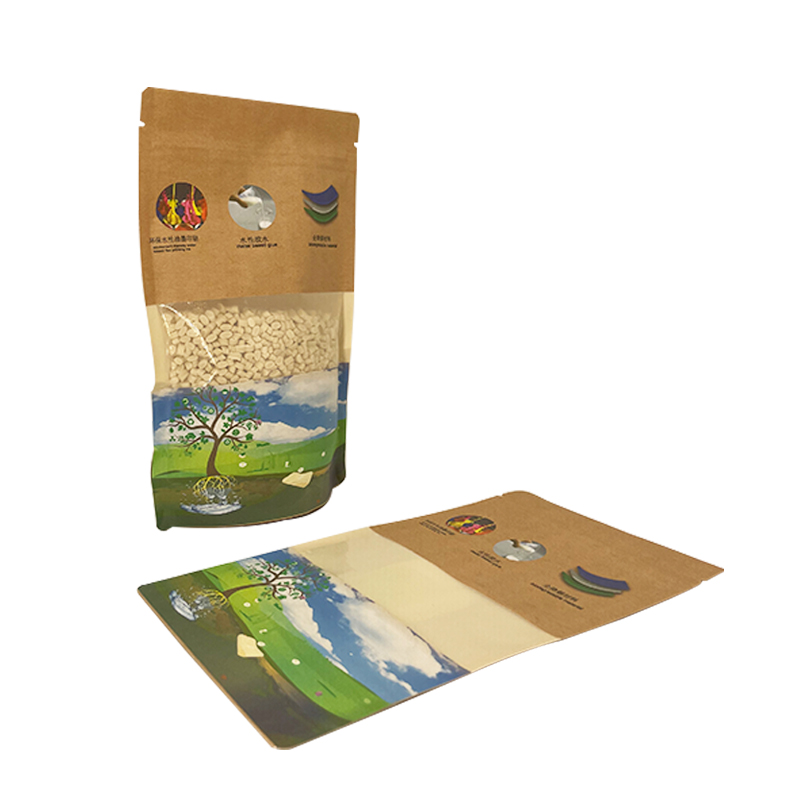 Laminated Kraft Paper Stand Up Zipper Pouch w/Rectangular Window